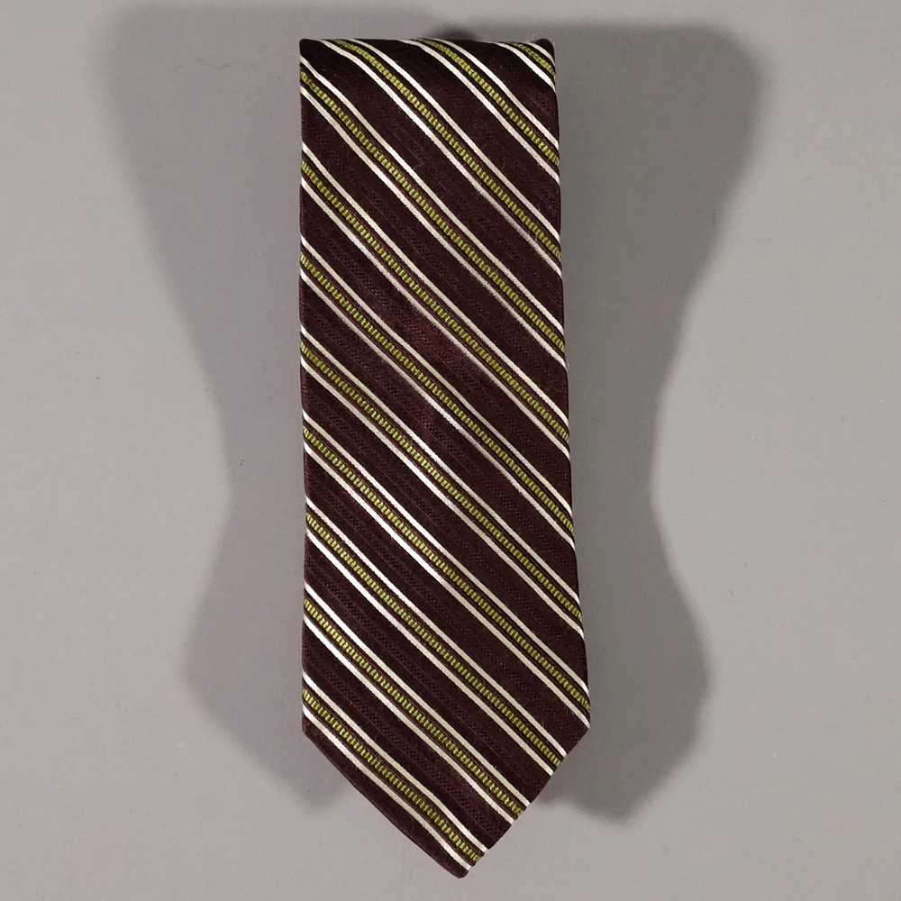 Valentino Tie Mens OS Brown White Green Striped Silk Made in Italy Classic